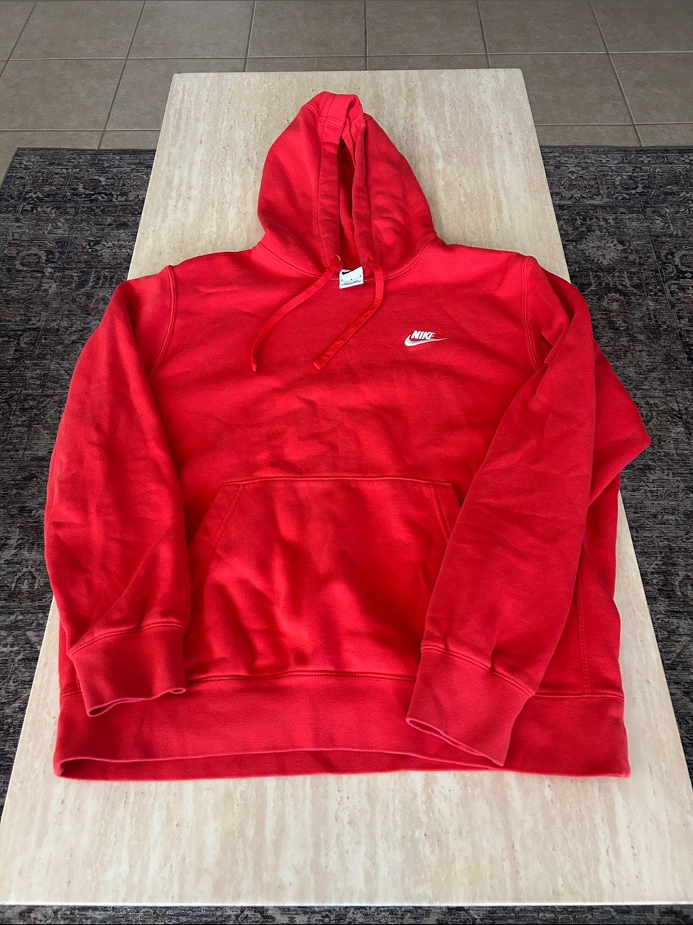 Nike Men’s Red Crewneck Hoodie with Small White Swoosh